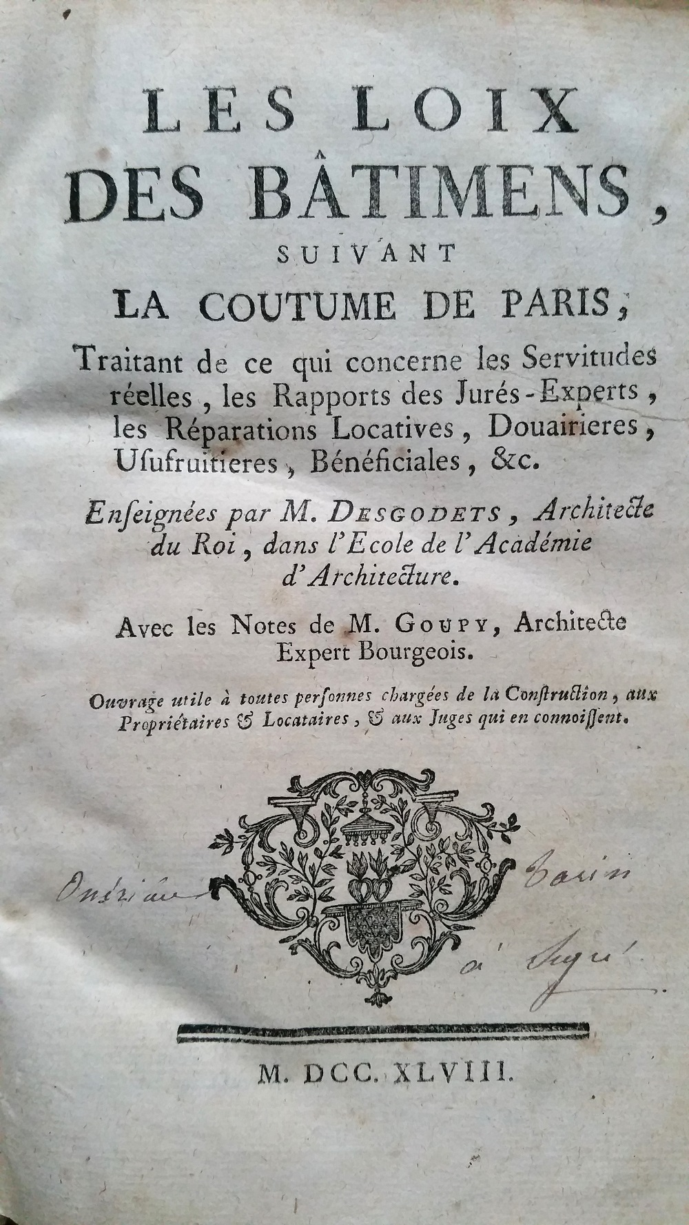 Les loix des bâtimens, suivant la coutume de Paris Edition originale