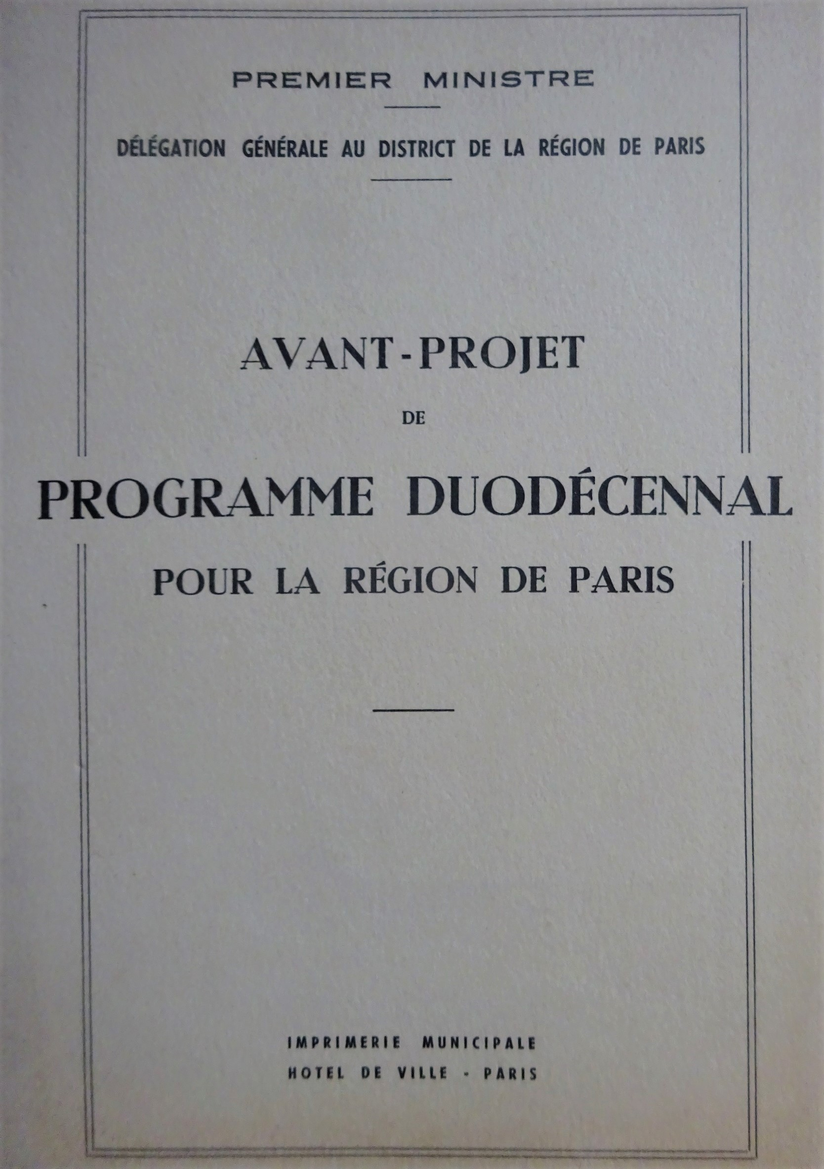 Avant-Projet de Programme duodécennal pour la région de Paris