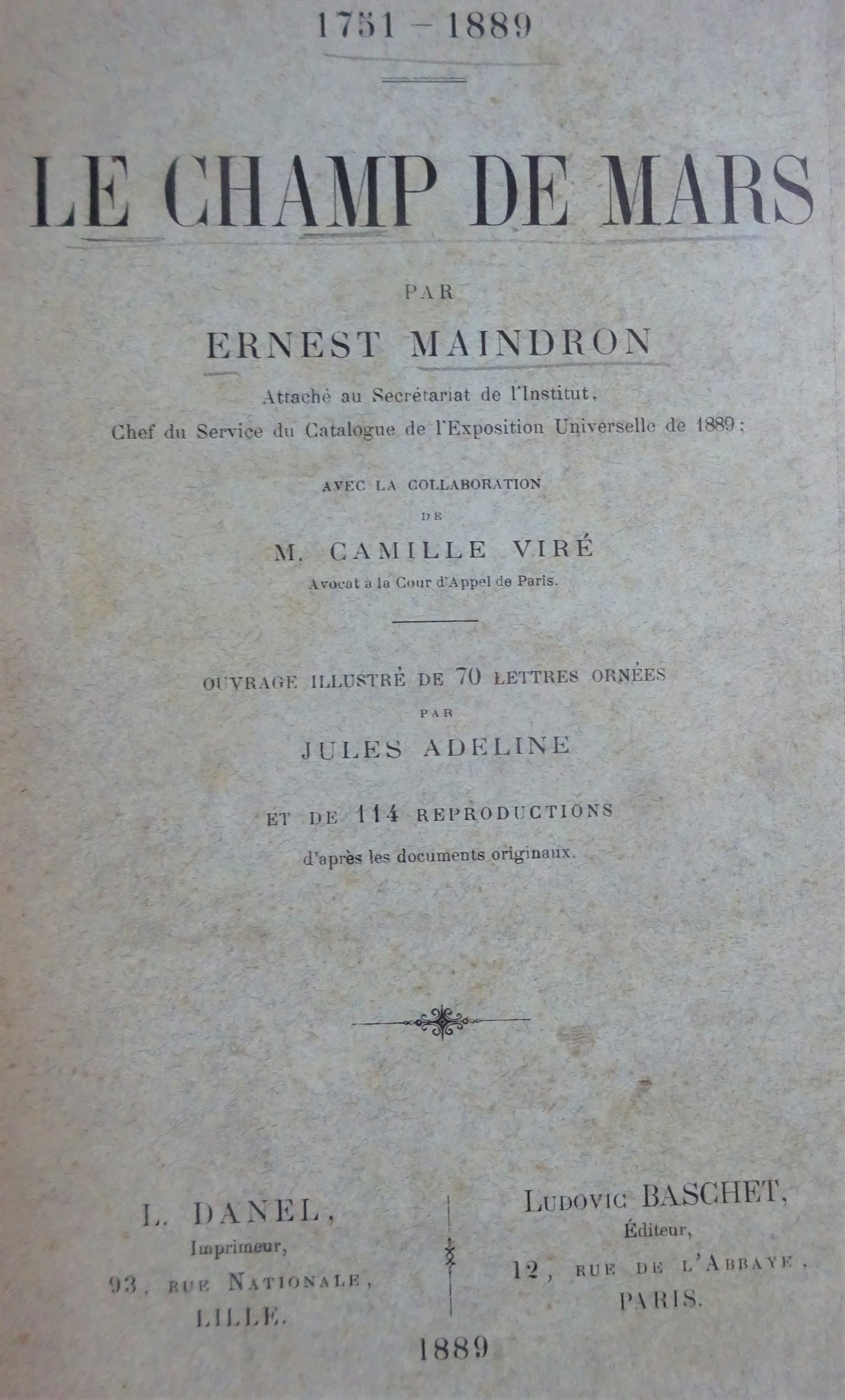 Le Champ de Mars. 1751-1889