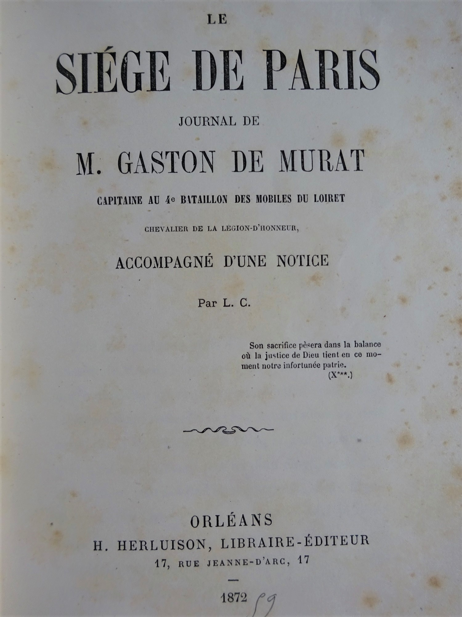 Le Siège de Paris Journal de M.Gaston de Murat