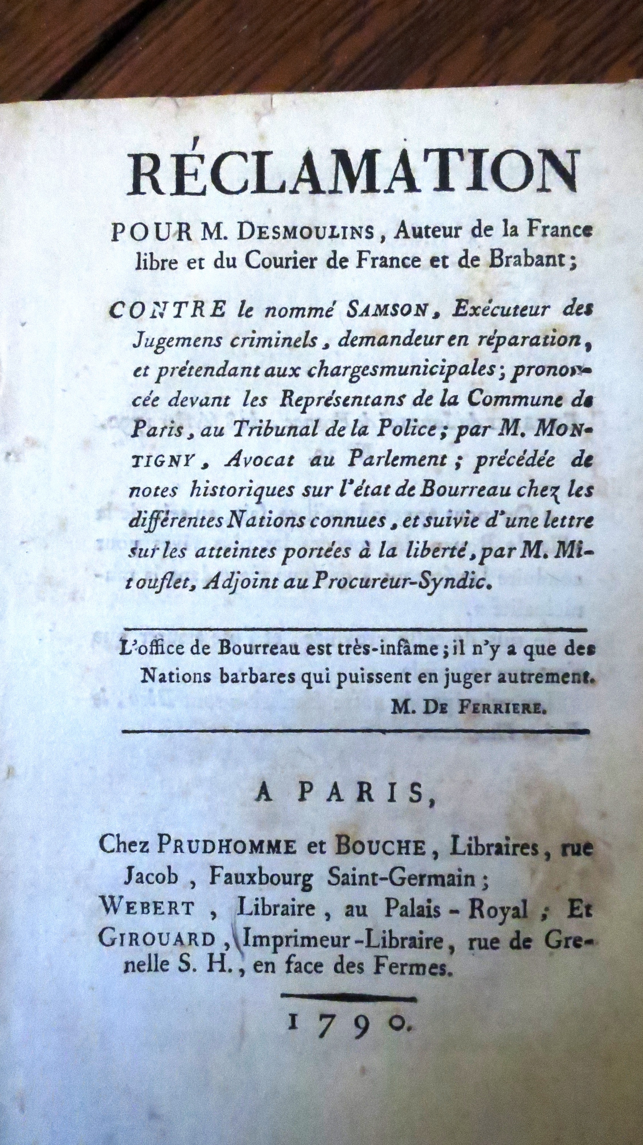 Réclamation pour M.Desmoulins