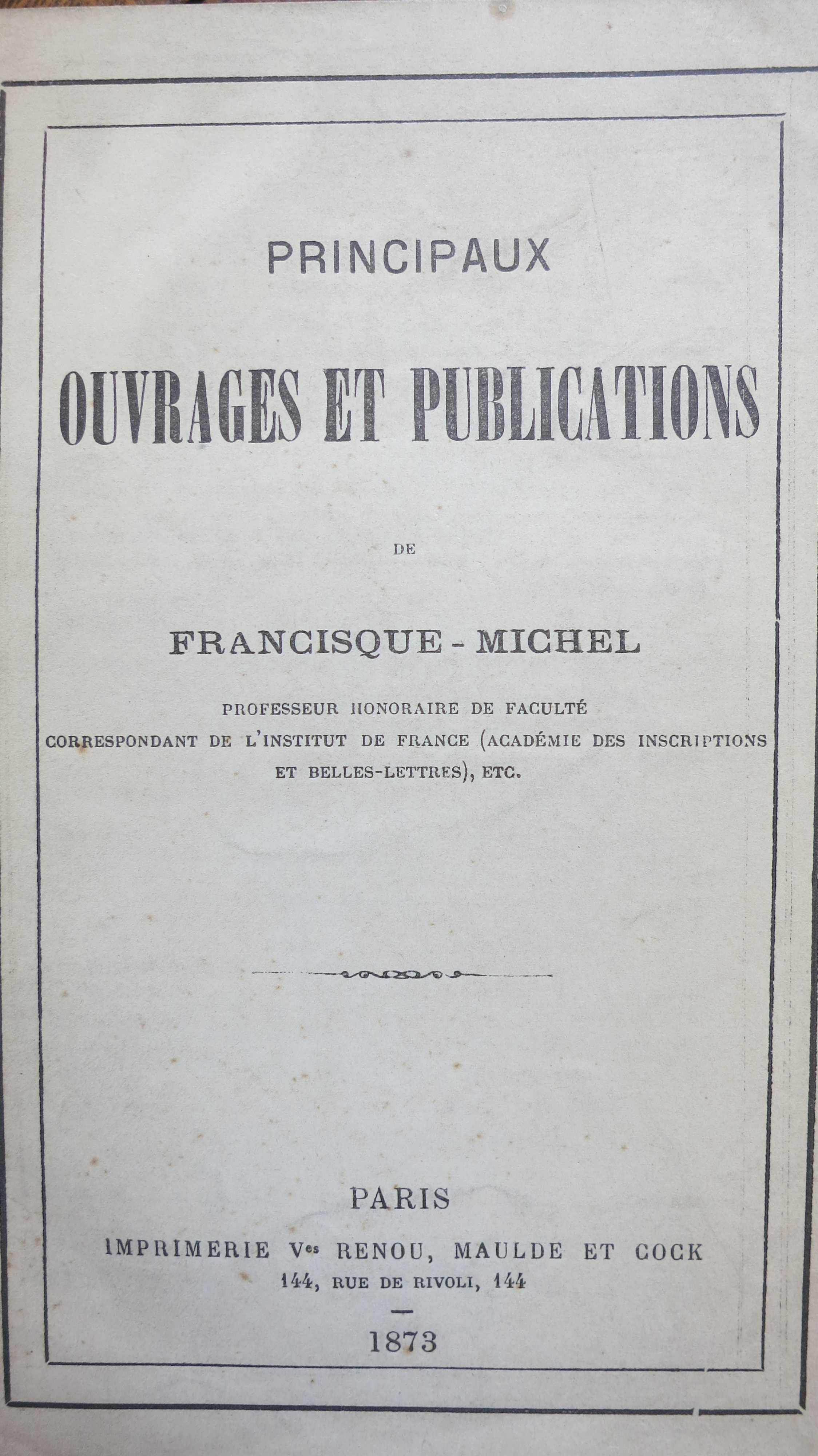 Principaux ouvrages de Francisque Michel