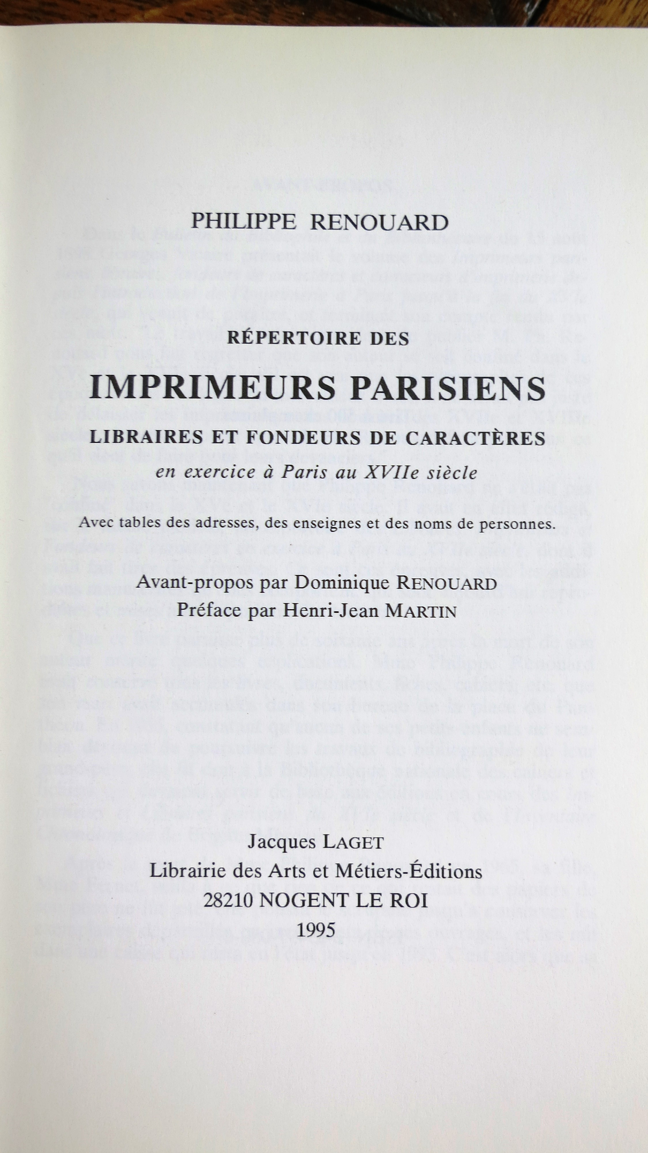 Répertoire des imprimeurs parisiens au XVIIe