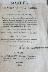 Manuel du voyageur à Paris 1810